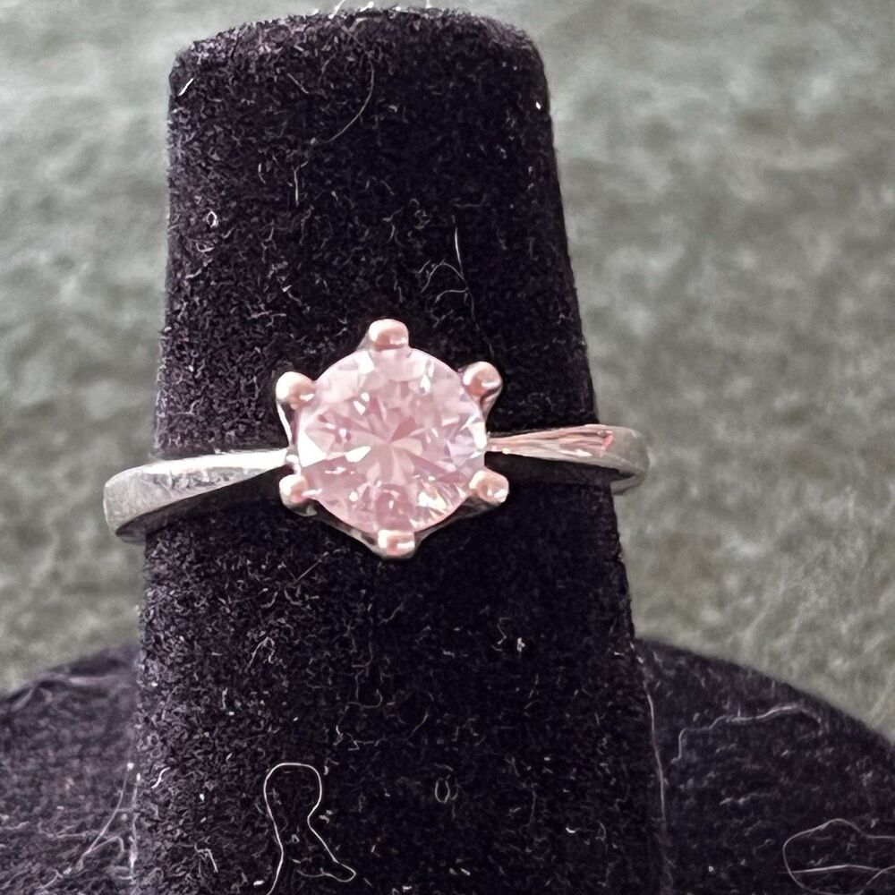 Vintage Diamonique Engagement Ring Sterling Silver Silver 925 Round Stone Size 6